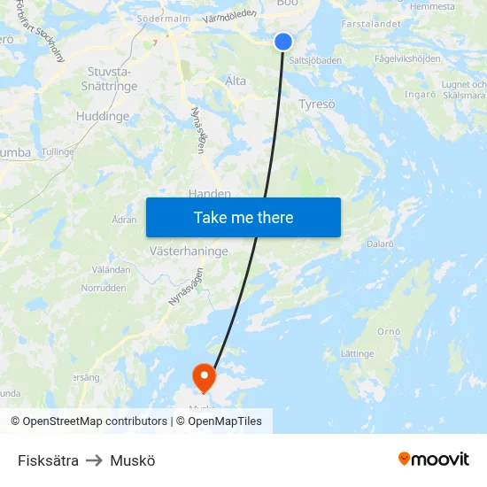 Fisksätra to Muskö map