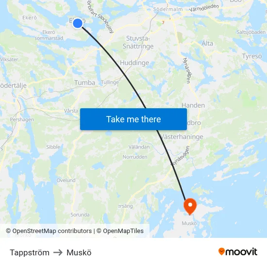 Tappström to Muskö map
