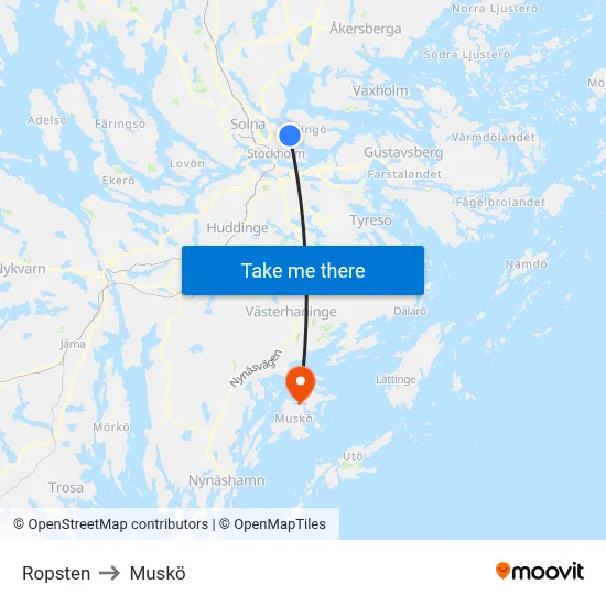 Ropsten to Muskö map