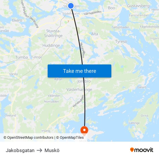 Jakobsgatan to Muskö map