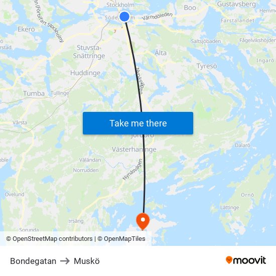 Bondegatan to Muskö map