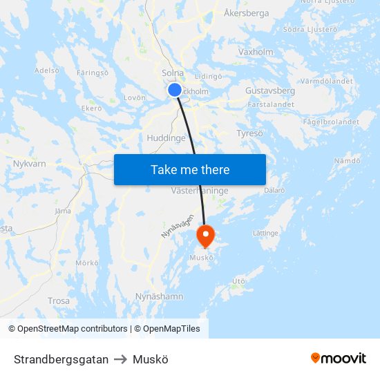 Strandbergsgatan to Muskö map