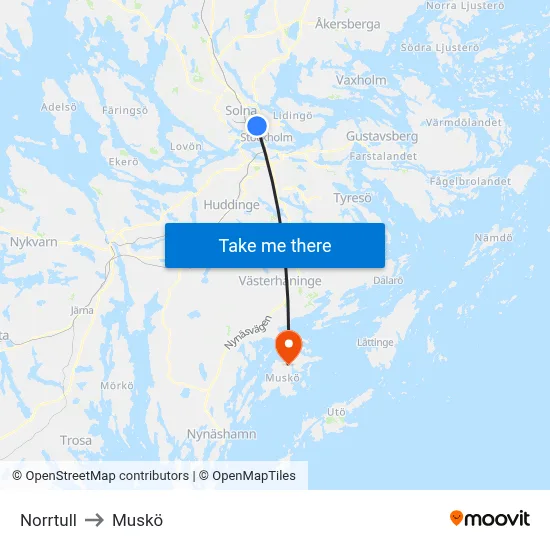 Norrtull to Muskö map