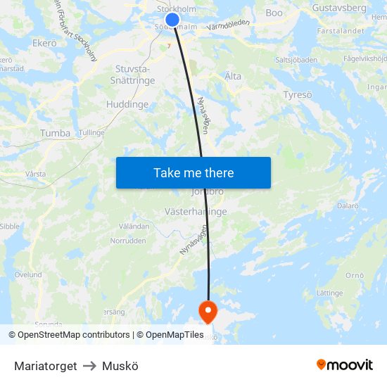 Mariatorget to Muskö map