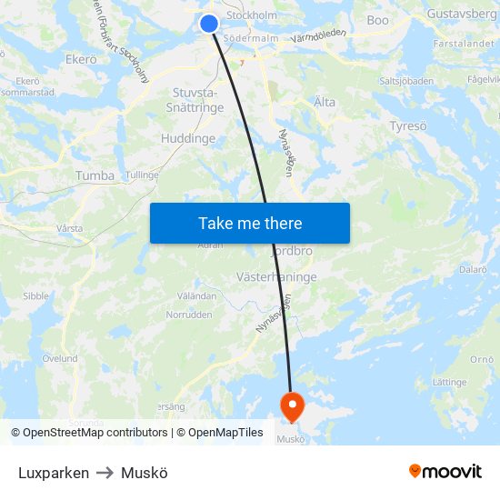 Luxparken to Muskö map