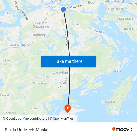 Sickla Udde to Muskö map