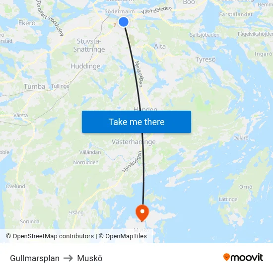 Gullmarsplan to Muskö map