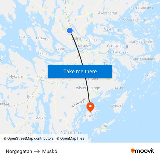 Norgegatan to Muskö map