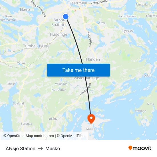 Älvsjö Station to Muskö map