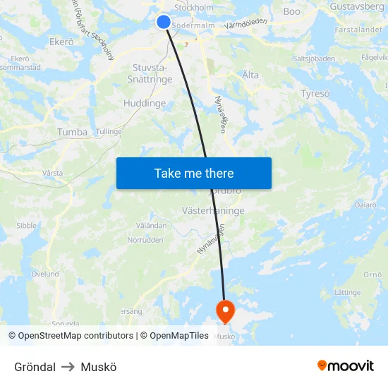 Gröndal to Muskö map