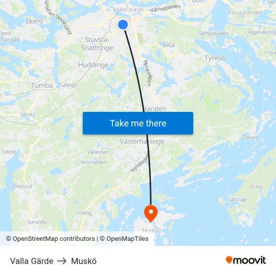 Valla Gärde to Muskö map