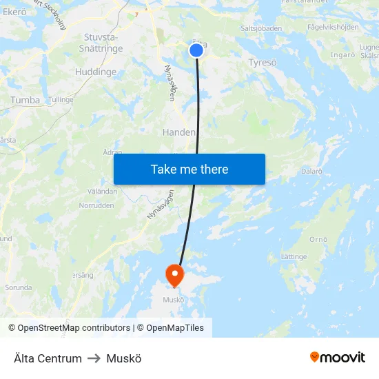 Älta Centrum to Muskö map