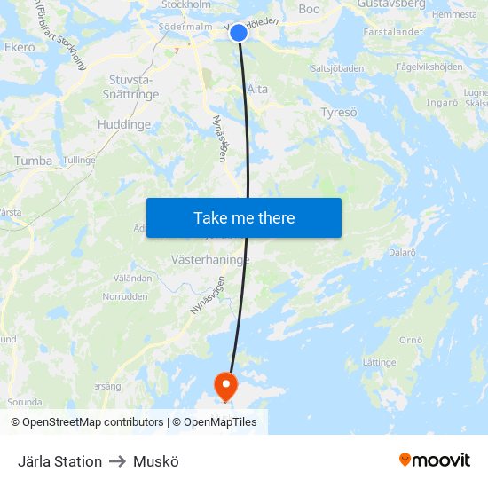 Järla Station to Muskö map