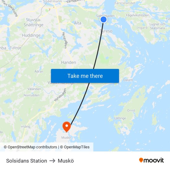 Solsidans Station to Muskö map