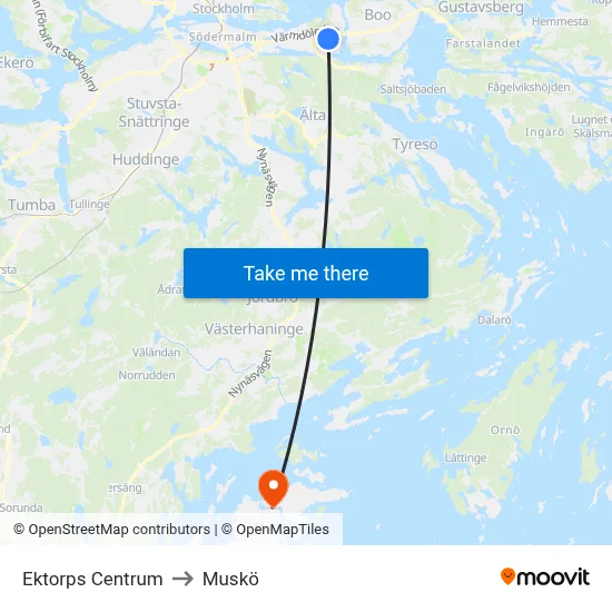 Ektorps Centrum to Muskö map