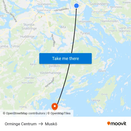 Orminge Centrum to Muskö map