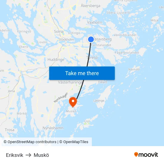 Eriksvik to Muskö map