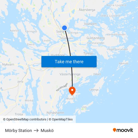 Mörby Station to Muskö map