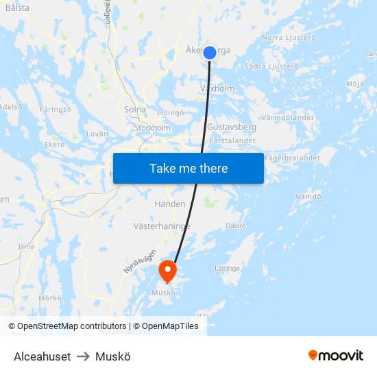 Alceahuset to Muskö map