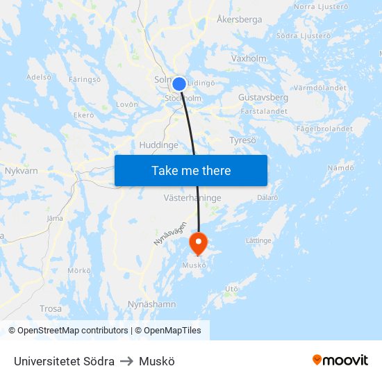 Universitetet Södra to Muskö map