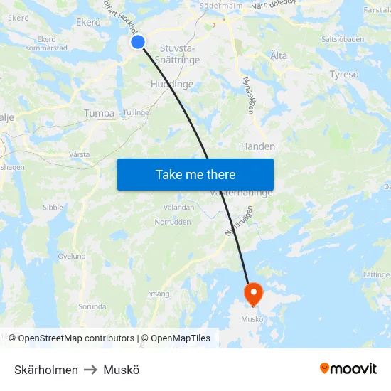 Skärholmen to Muskö map