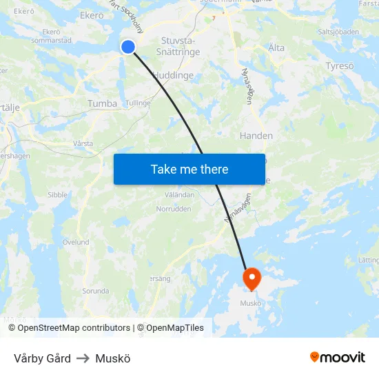 Vårby Gård to Muskö map