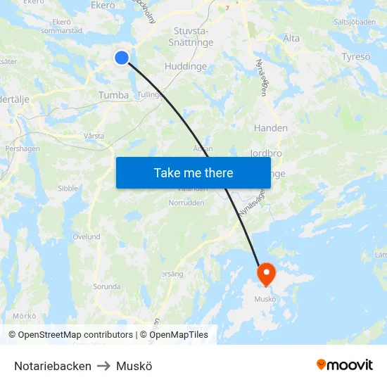 Notariebacken to Muskö map