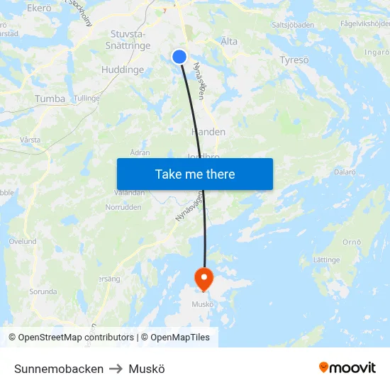Sunnemobacken to Muskö map