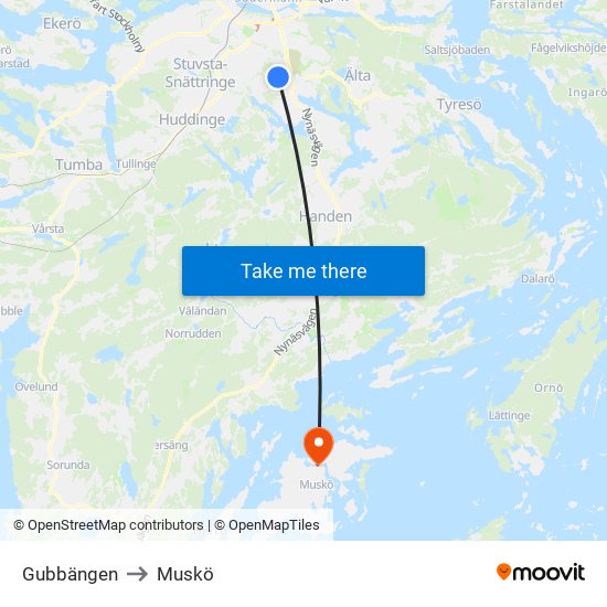 Gubbängen to Muskö map