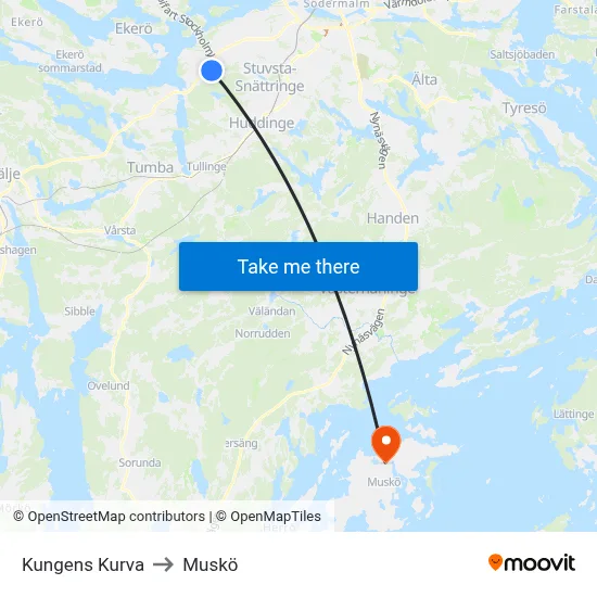Kungens Kurva to Muskö map