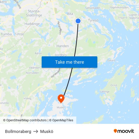 Bollmoraberg to Muskö map