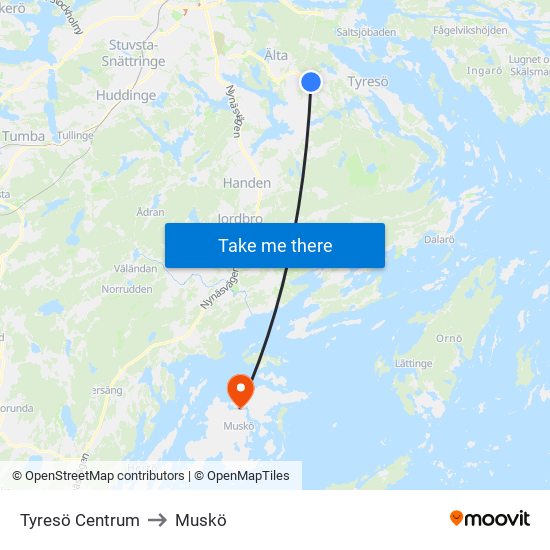 Tyresö Centrum to Muskö map