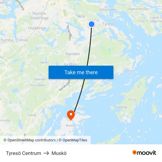 Tyresö Centrum to Muskö map
