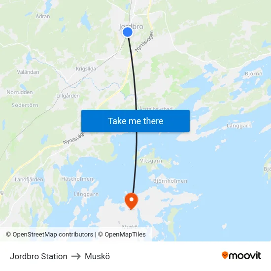 Jordbro Station to Muskö map