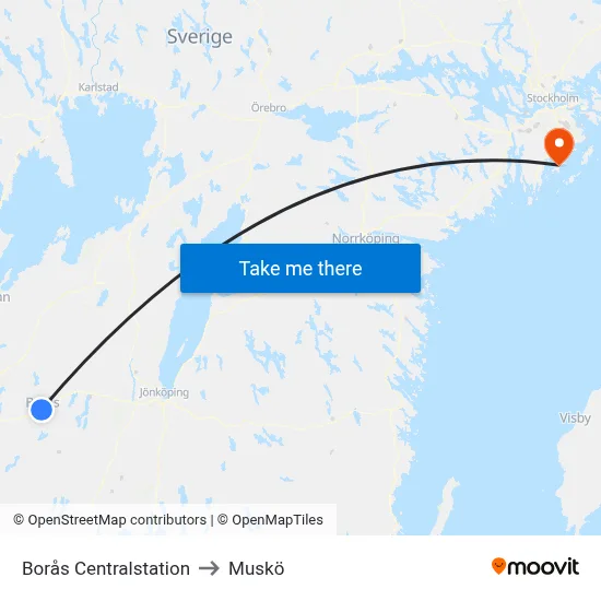 Borås Centralstation to Muskö map