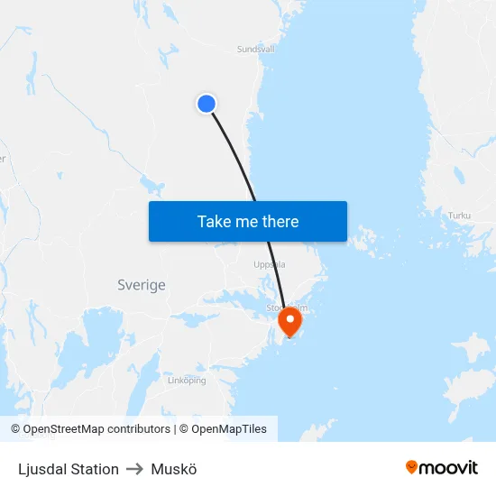 Ljusdal Station to Muskö map