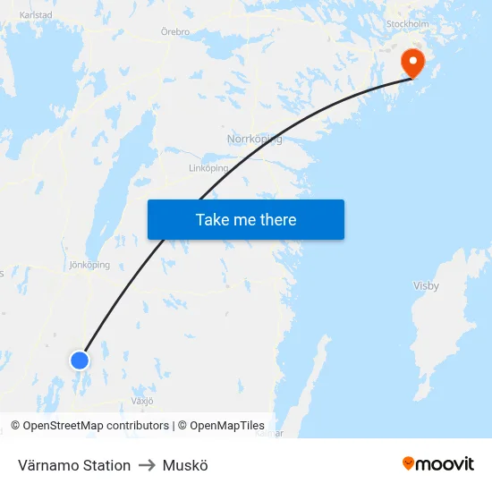 Värnamo Station to Muskö map