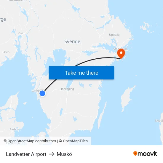 Landvetter Airport to Muskö map