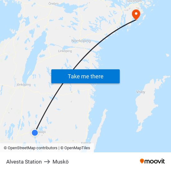 Alvesta Station to Muskö map