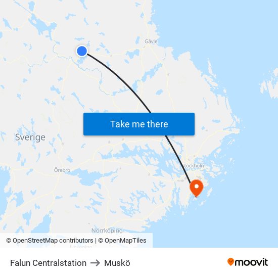 Falun Centralstation to Muskö map