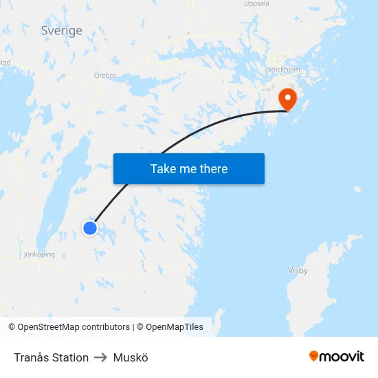 Tranås Station to Muskö map