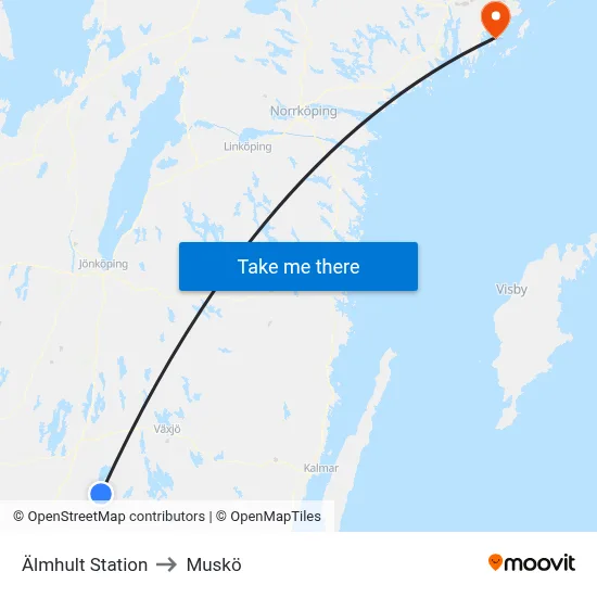 Älmhult Station to Muskö map