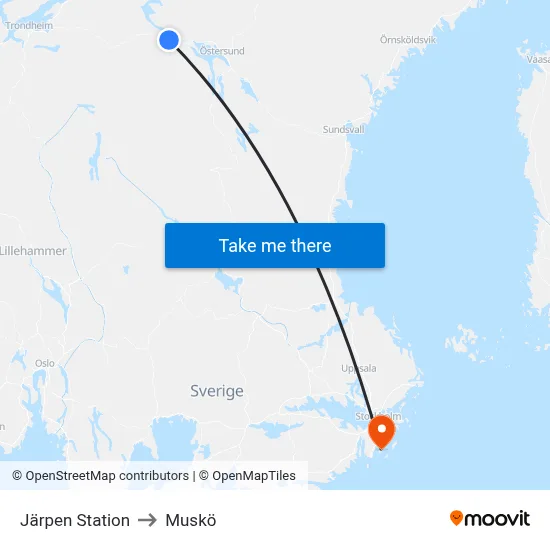 Järpen Station to Muskö map
