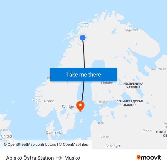 Abisko Östra Station to Muskö map