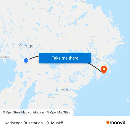 Karlskoga Busstation to Muskö map