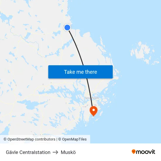 Gävle Centralstation to Muskö map