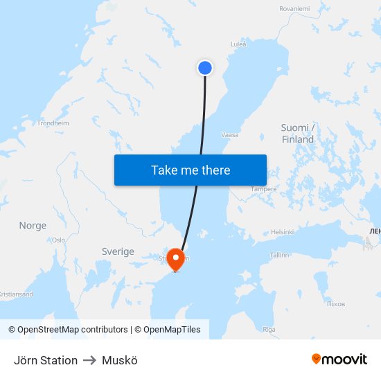 Jörn Station to Muskö map