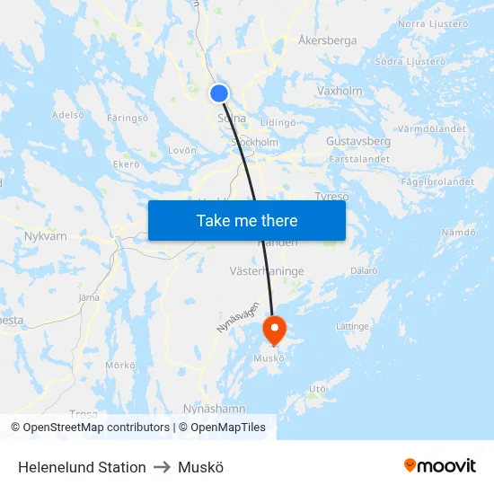 Helenelund Station to Muskö map