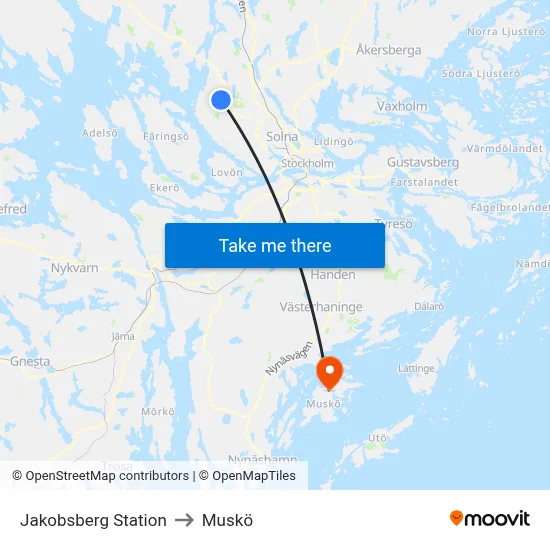 Jakobsberg Station to Muskö map