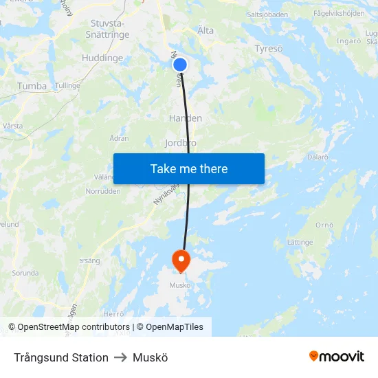 Trångsund Station to Muskö map